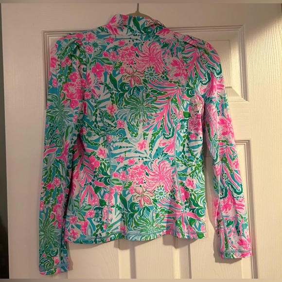 Lilly Pulitzer Luxletic Niccola Mesh Panel Half Zip Top Amalfi Blue Leaf It Wild - Picture 5 of 5